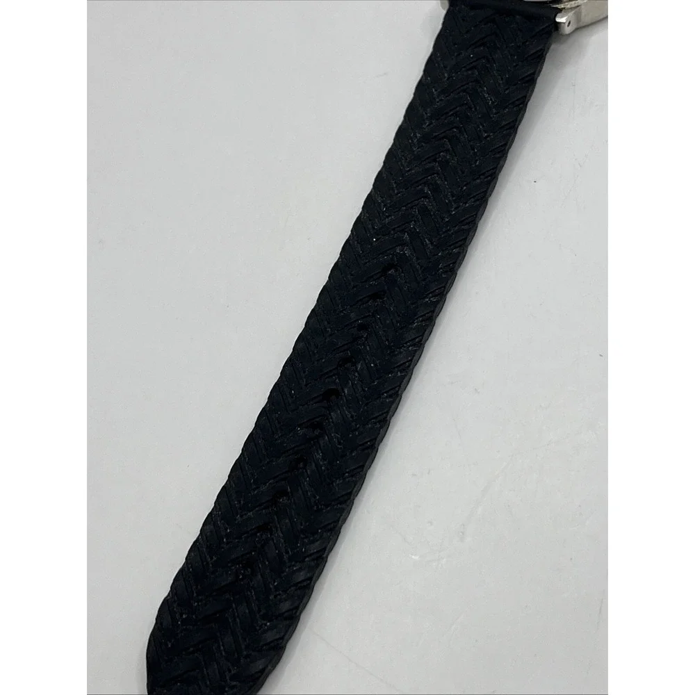 Women's Quartz Watch Black Textured Silicone Band Silver‎ 36mm Case- New Battery